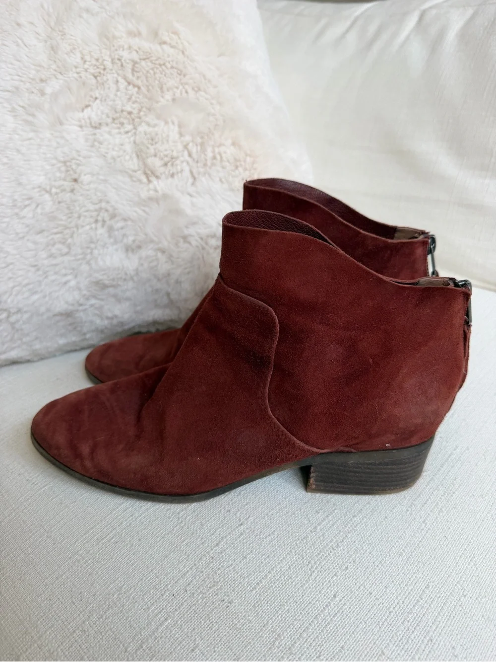 Lucky Brand Women's Suede Ankle Booties in Burgundy boots